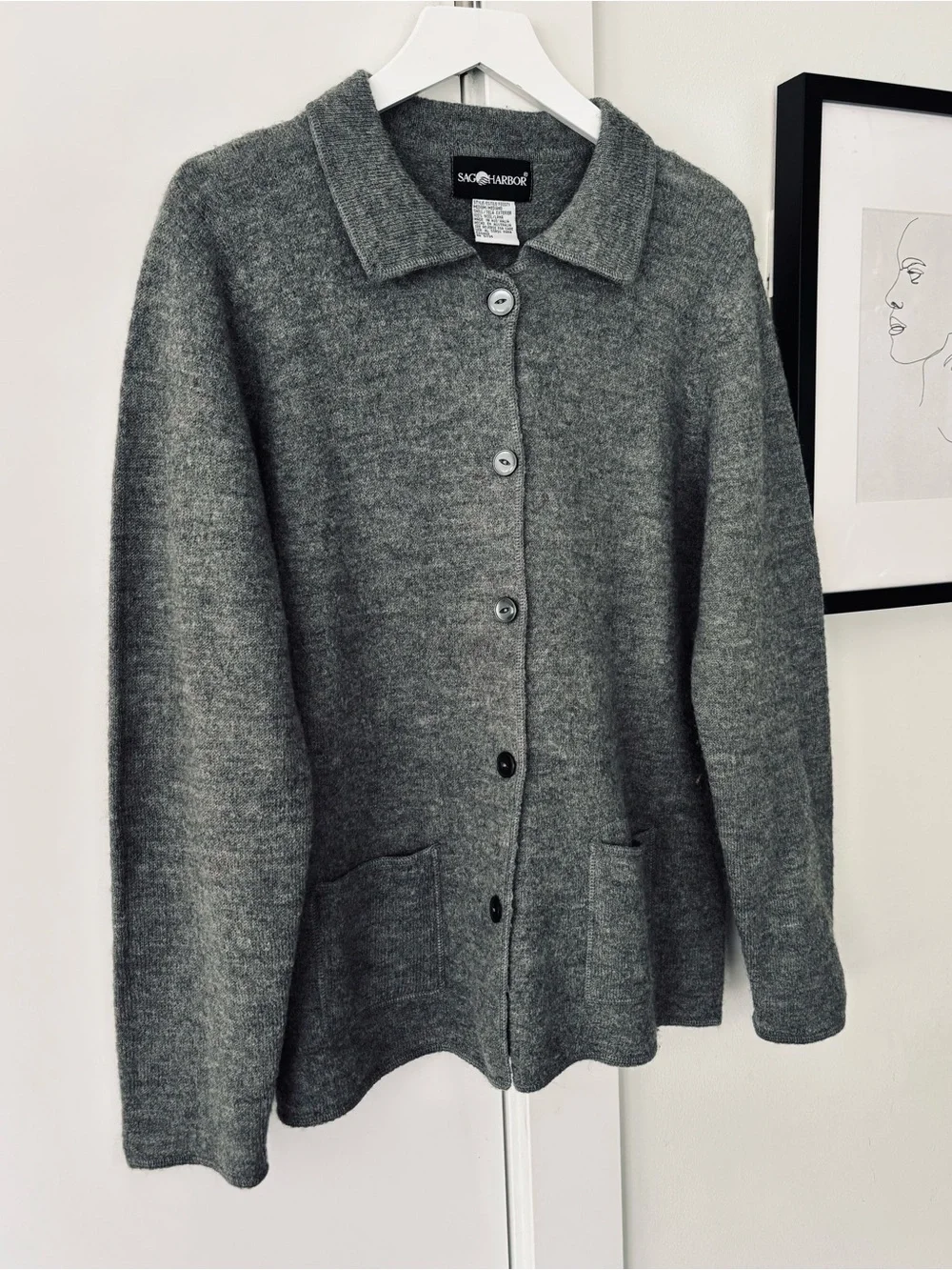 VTG Sag Harbor 100% Austrailian Wool Button Up Cardigan-Jacket women's medium